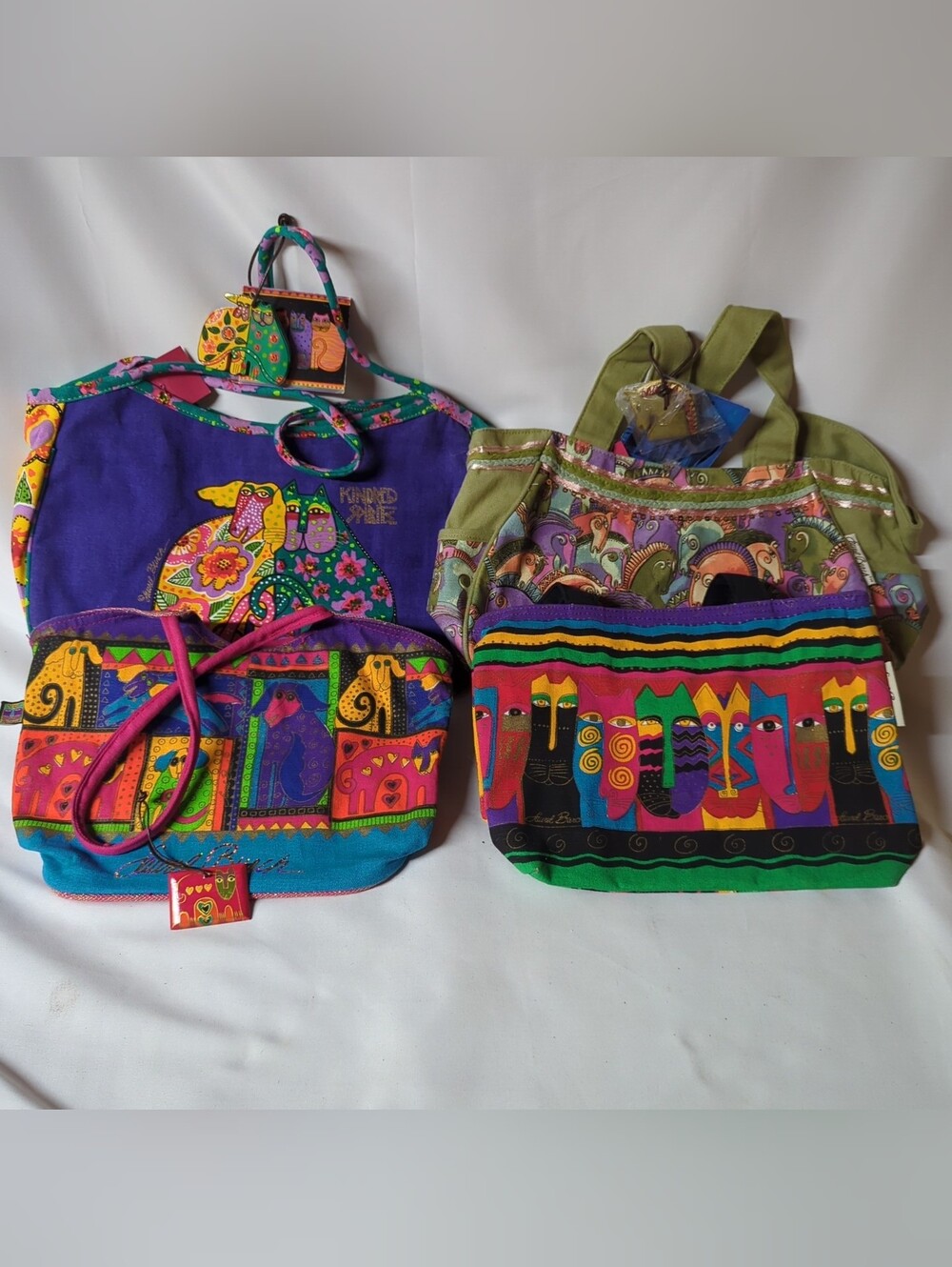 Laurel Burch Purse/Tote Set Of 4.  New With Tags And Original Decorative Trinket